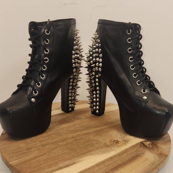 Jeffrey Campbell SPIKE Women's High Heel Booties Size 6.5 Black / Metal Spikes - Picture 7 of 12